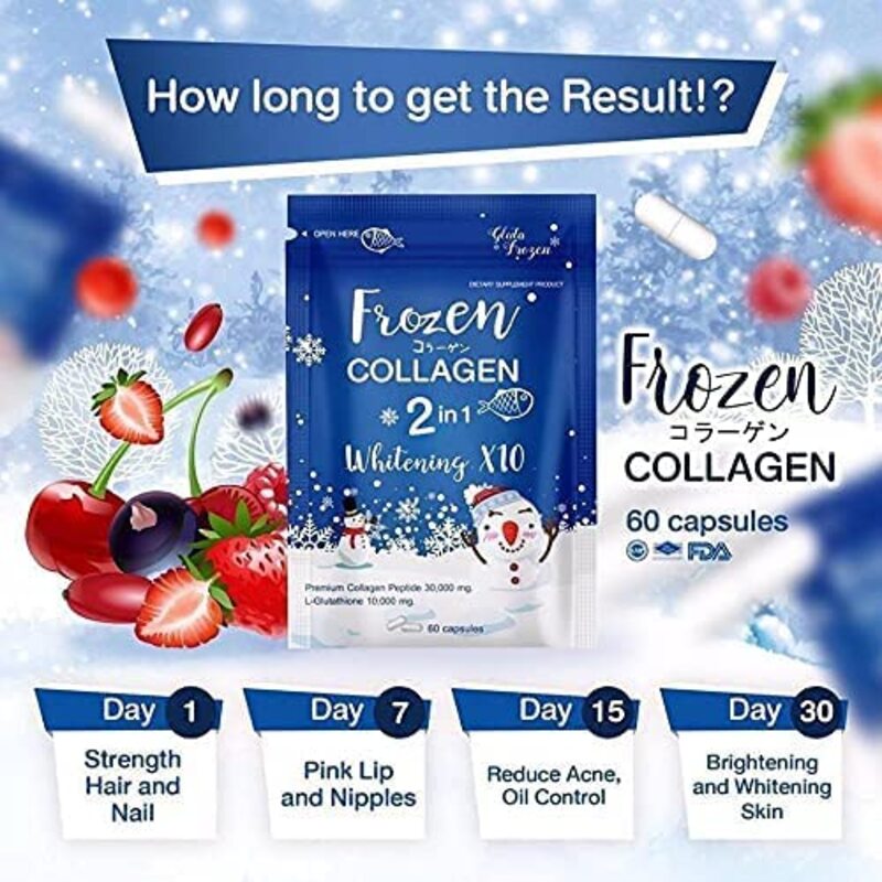 Frozen Collagen 2-in-1 Whitening X10 Glutathione, 3000mg, 60 Capsules