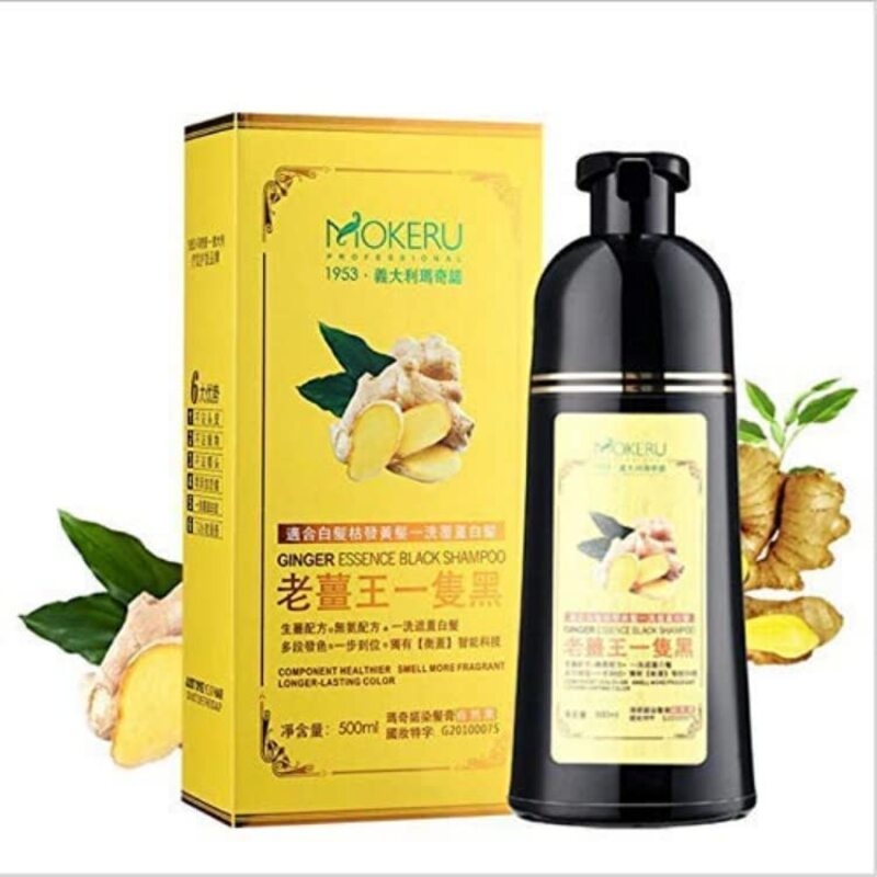 Mokeru Ginger Essence Hair Dye Shampoo, 500ml, Black