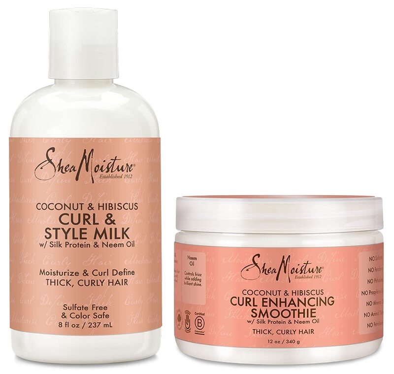 

Shea Moisture Coconut and Hibiscus Hair Care Set, Curl & Style Milk 237ml + Curl Enhancing Smoothie 340g