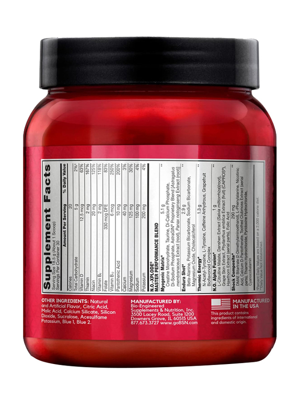 BSN No-Xplode Legendary Pre-Workout Energy Dietary Supplement, 30 Servings, 555gm, Blue Raspberry