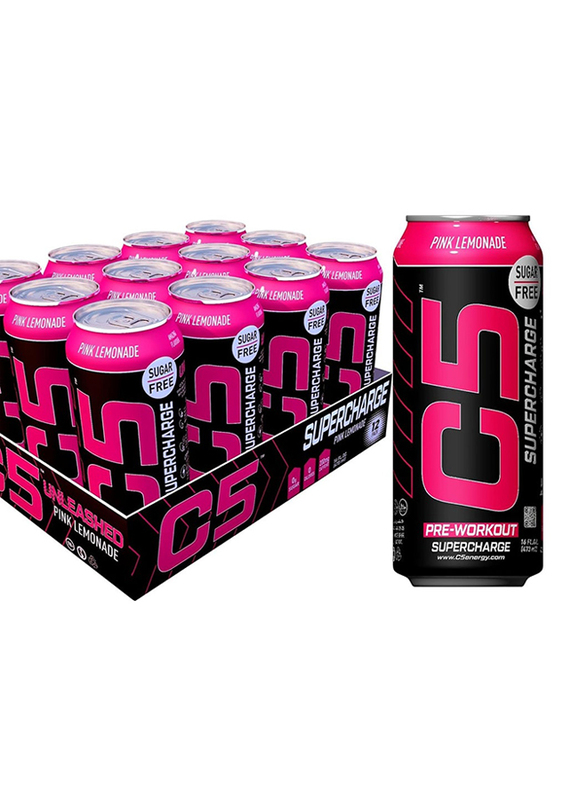 C5 Energy Drink Supercharge Pre Workout, 12 x 473ml, Pink Lemonade