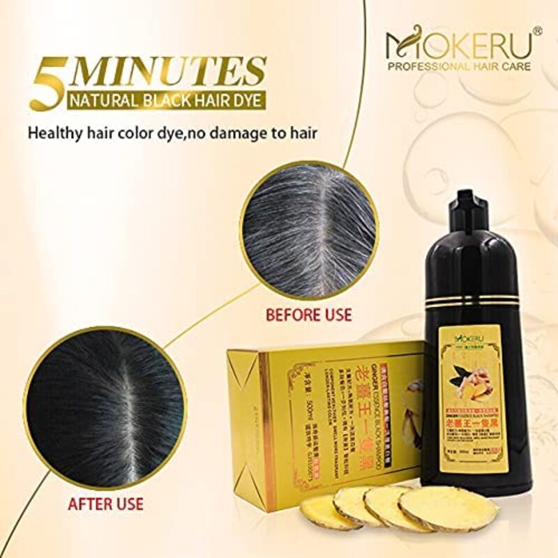 Mokeru Ginger Hair Dye Colour Shampoo, 500ml, Black