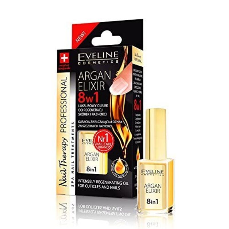 Eveline Cosmetics 8-in-1 Nail Regeneration Elixir with Argan, 12ml, Clear