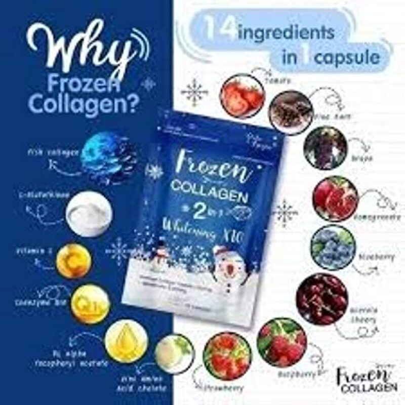 Frozen Collagen 2-in-1 Whitening X10 Glutathione, 3000mg, 60 Capsules