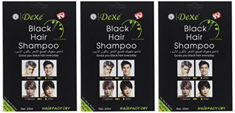 Dexe Hair Dye Shampoo, 3 x 25ml, Black