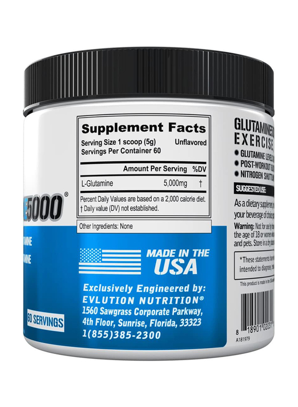 Evlution Nutrition Glutamine 5000, 300gm, 60 Servings, Unflavoured