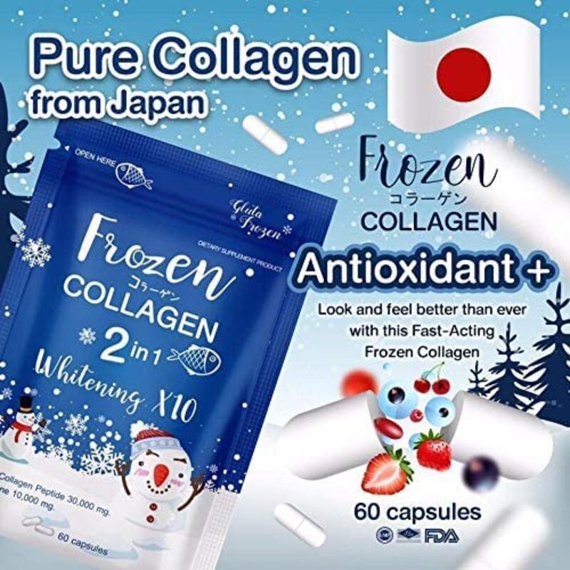 Frozen Collagen 2-in-1 Whitening X10 Glutathione, 3000mg, 60 Capsules