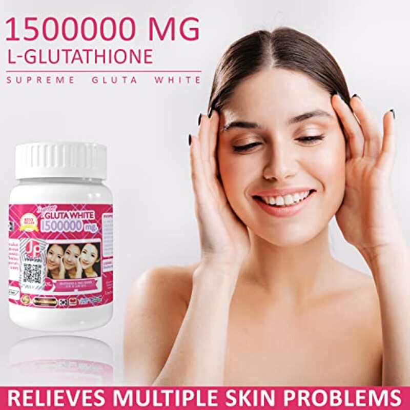 Supreme Gluta White Glutathione Skin Whitening Softgel Capsules, 1500000 mg, 6 Pieces
