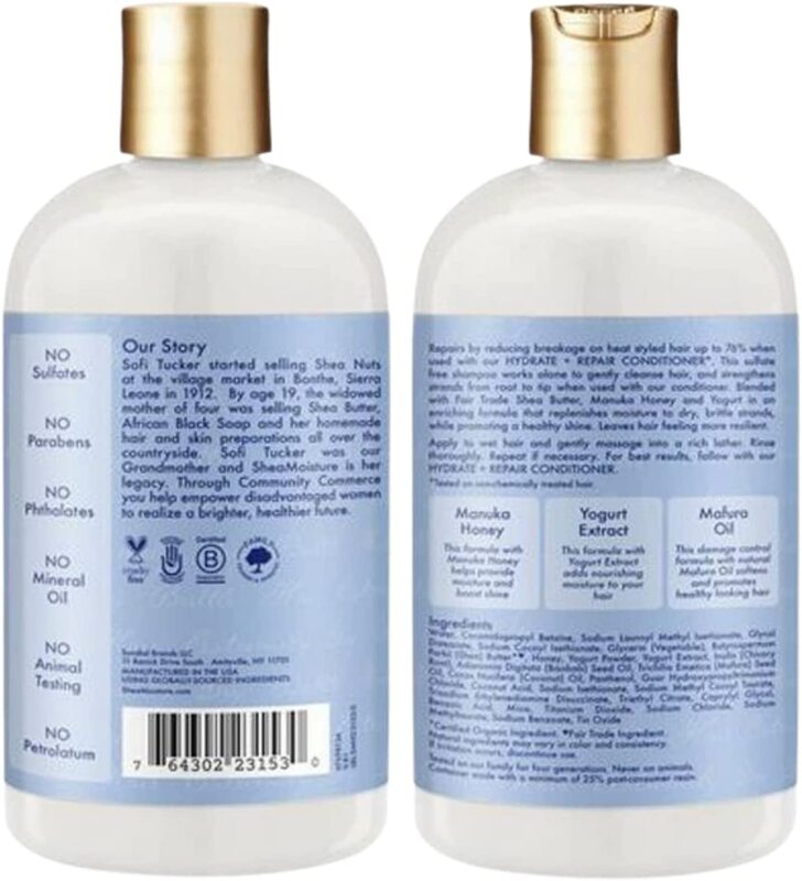 Shea Moisture Manuka Honey & Yogurt Hydrate + Repair Shampoo, 2 x 384ml