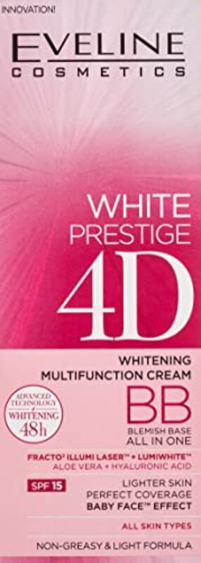 Eveline Cosmetics White Prestige 4D Whitening Multifunction BB Cream, 50ml