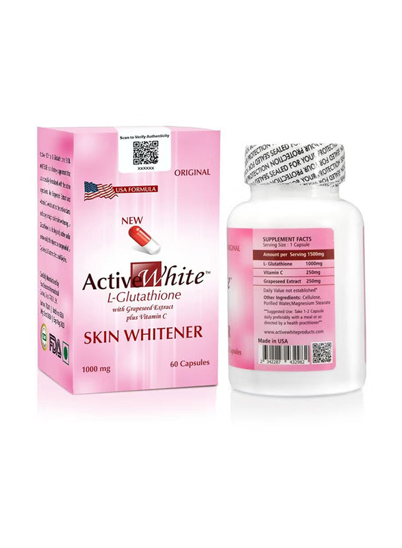 Active White L Glutathione Skin Whitening Capsules, 60 Capsules