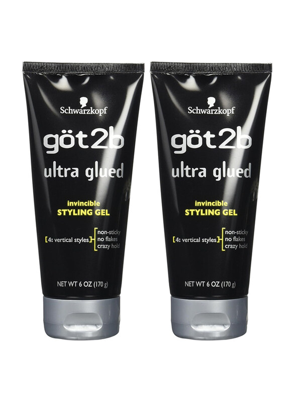 

Got2b Ultra Glued Invincible Styling Hair Gel for All Hair Types, 2 x 6 oz