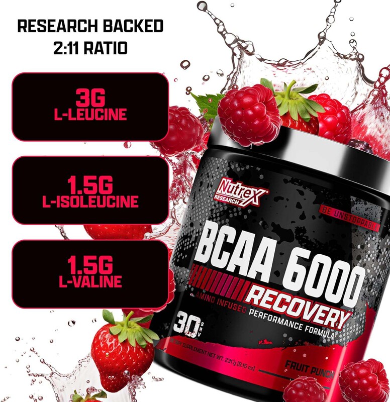 Nutrex Research BCAA Powder 6000 Amino Acid, 231gm, Fruit Punch