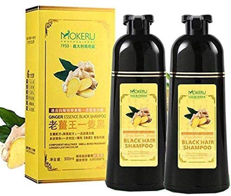 

Mokeru Natural Ginger Fast Cover Hair Dye Shampoo, Pack of 2 x 500ml, Black
