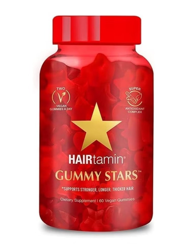 Hairtamin Vegan Gummy Stars Hair Vitamins Healthy Hair Skin & Nails Multivitamin Supplement, 30 Capsules