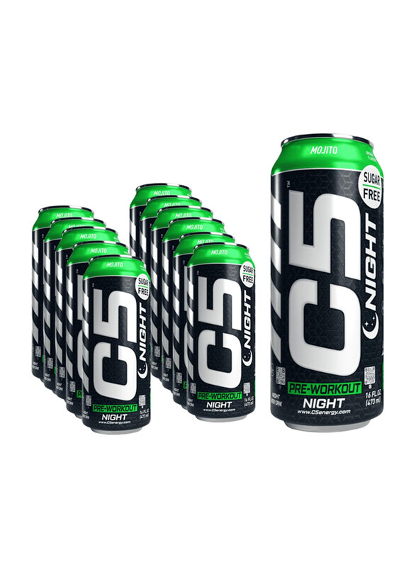 

C5 Energy C5 Pre-Workout Night Caffiene Free Energy Drink, 473ml, 12 Piece, Mojito