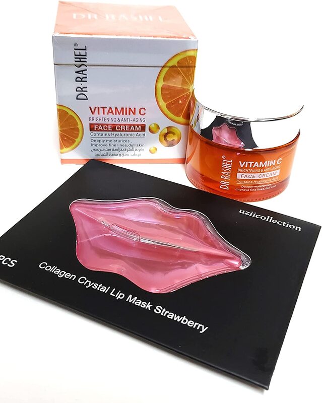 Dr Rashel Vitamin C Brightening and Anti Aging and Face Cream, 1.76oz + Strawberry Collagen Crystal Lip Mask, Set