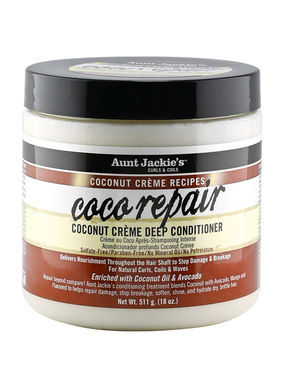 Aunt Jackie's Coco Repair Coconut Creme Deep Conditioner For Damage and Breakage Hair, 9oz
