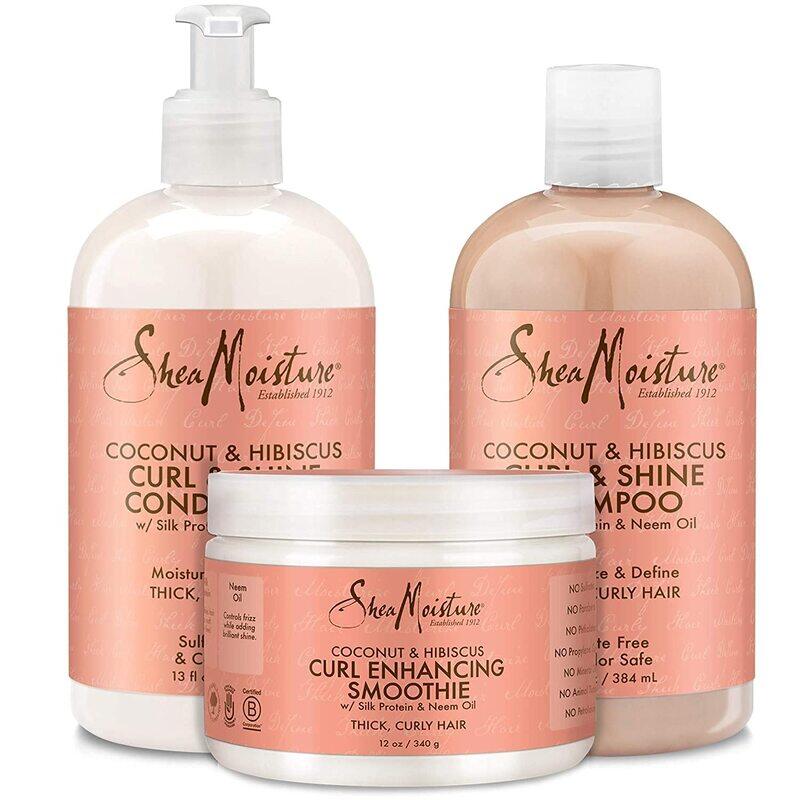 

Shea Moisture Coconut & Hibiscus Curl & Shine Shampoo & Conditioner Set with Curl Enhancing Smoothie for Curly Hair, 3 Pieces