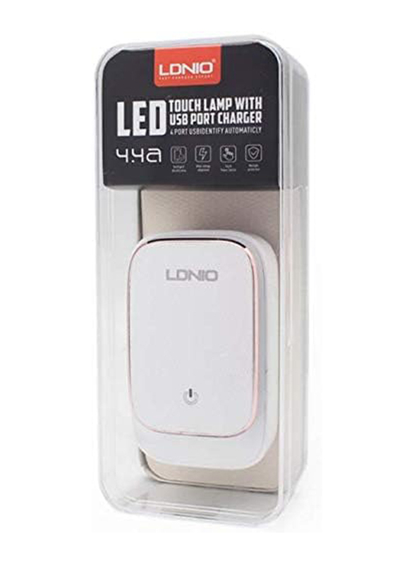 LDNIO A4405 LED Touch Lamp With 4 Port 4.4A Charger, White