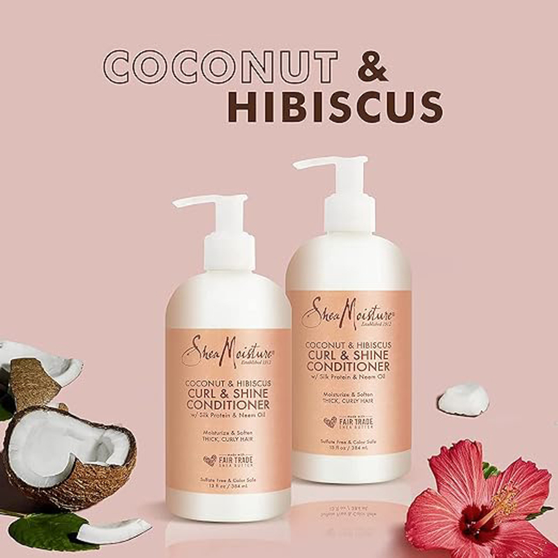 Shea Moisture Coconut and Hibiscus Curl & Shine Conditioner for Thick/Curly Hair, 2 Piece