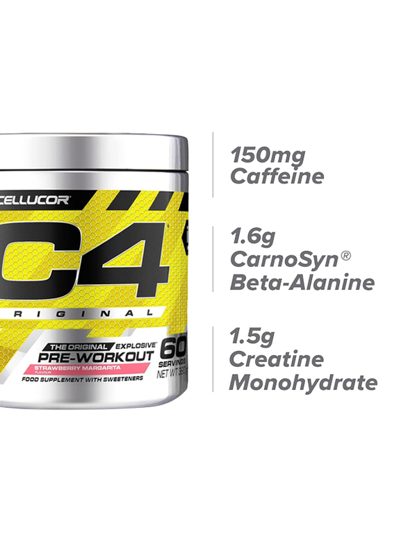 Cellucor C4 Original Beta Alanine Sports Nutrition Bulk Pre Workout Powder, 60 Servings, 390gm, Strawberry Margarita