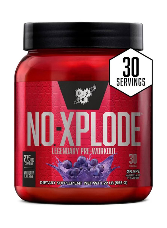BSN No Xplode Legendary Pre-Workout Powder Dietary Supplement, 30 Servings, Grape