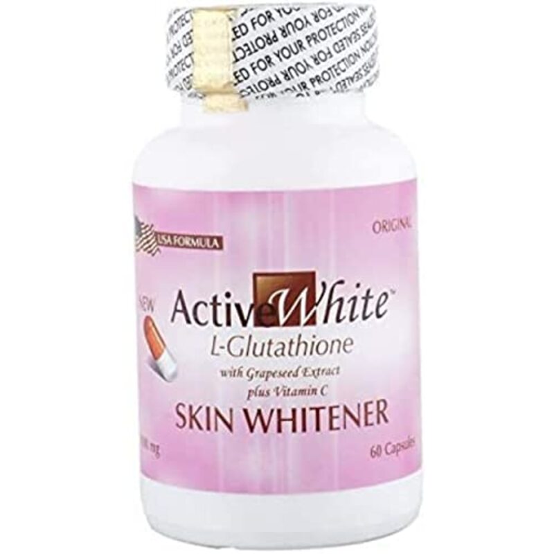 Active White L-Glutathione with Grapesed Extract Plus Vitamin C Skin Whitener Capsules, 60 Capsules