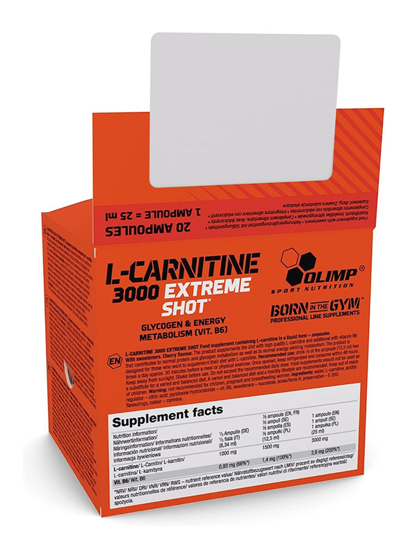 Olimp L-Carnitine Forte 3000 Extreme Shot, 20 x 25ml, Cherry