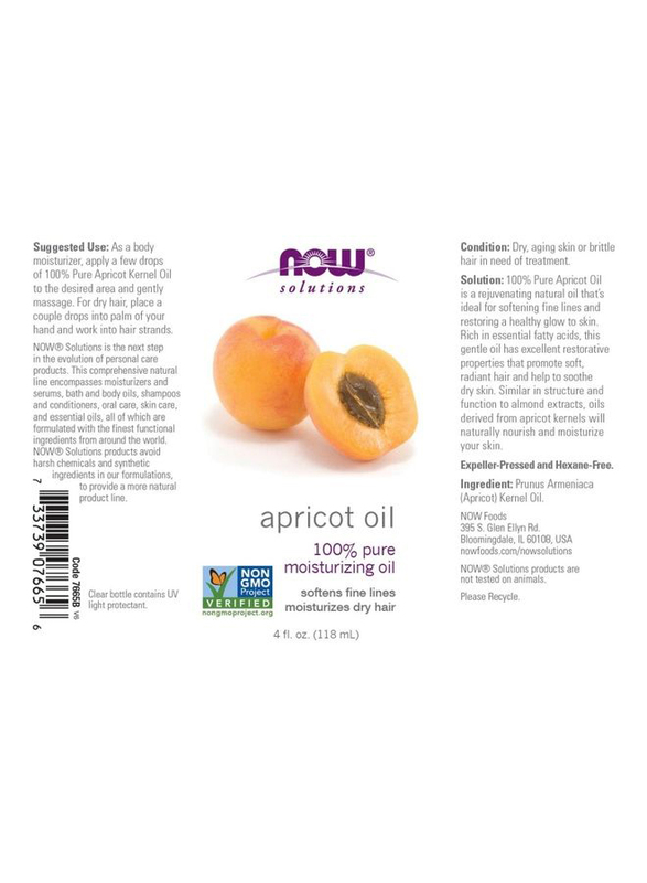 Now Moisturizing Apricot Kernel Oil for All Hair Types, 118ml