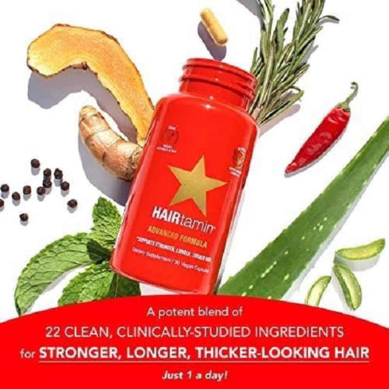 Hairtamin Gluten Free Hair Growth Biotin Vitamins, 3 x 30 Capsules