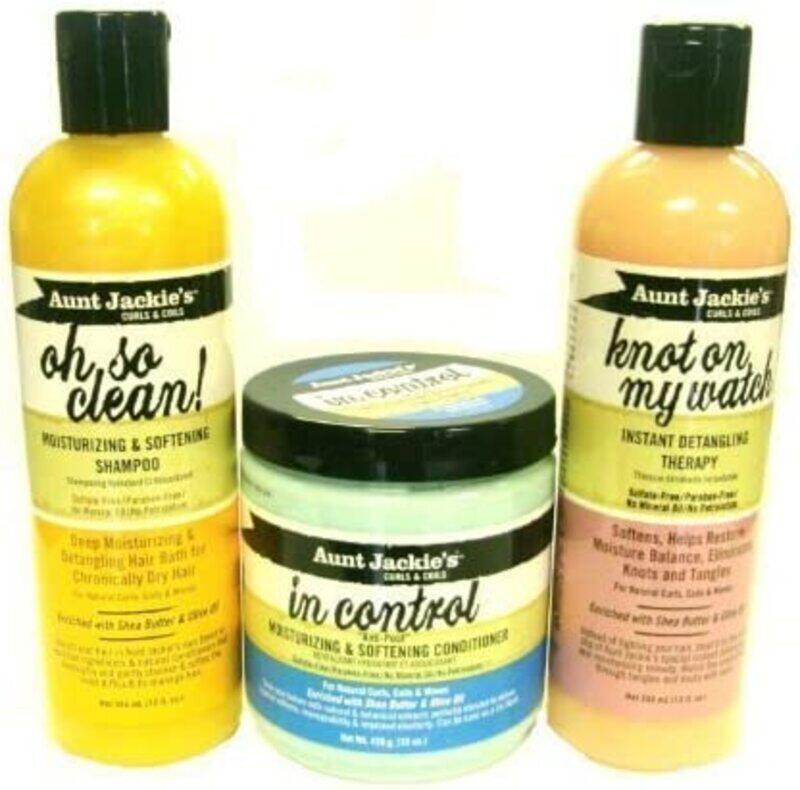 

Aunt Jackie's Oh So Clean Shampoo, In Control Conditioner and Knot on My Watch Detangling Therapy Kit, Set