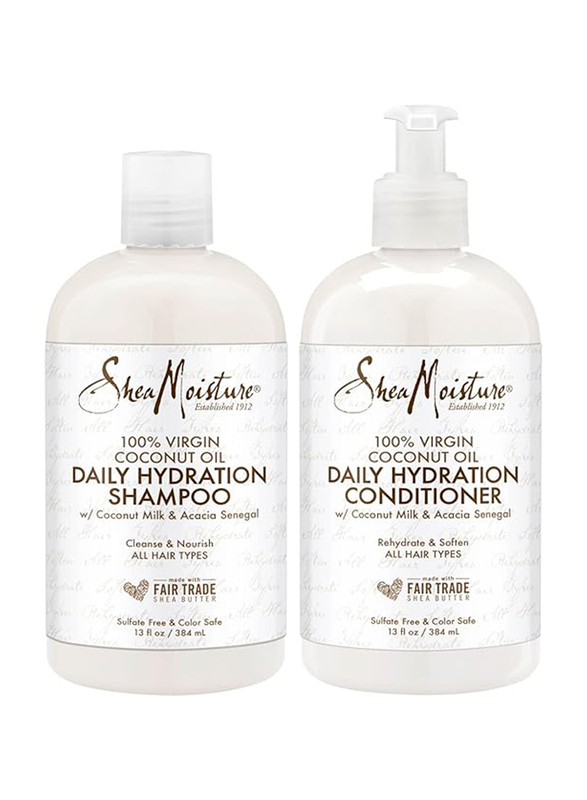 Shea Moisture 100% Virgin Coconut Oil Daily Hydration Shampoo & Conditioner for All Hair Types, 2 Pieces