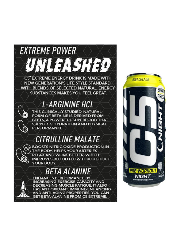 C5 Extreme Pre-Workout Energy Drink, 200MG, 473ml, Pina Colada