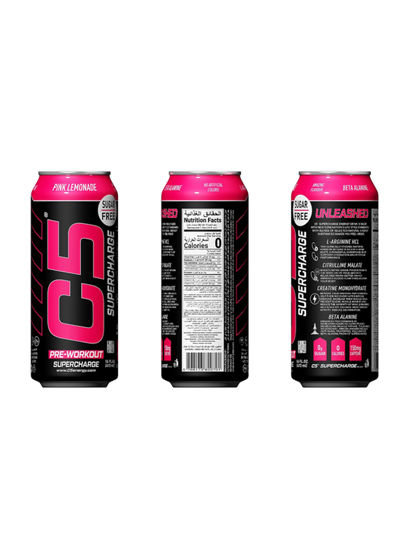 C5 Energy Drink Supercharge Pre Workout, 12 x 473ml, Pink Lemonade