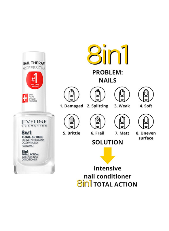 Eveline Cosmetics Nail Therapy 8-in-1 Total Action Intensive Nail Conditioner, Clear