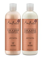 Shea Moisture Coconut & Hibiscus Curl & Shine Shampoo & Conditioner for Curly Hair, 2 x 16 oz