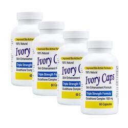 Ivory Caps Maximum Potency Glutathione Skin Whitening Complex, 1500mg, 4 x 60 Capsules