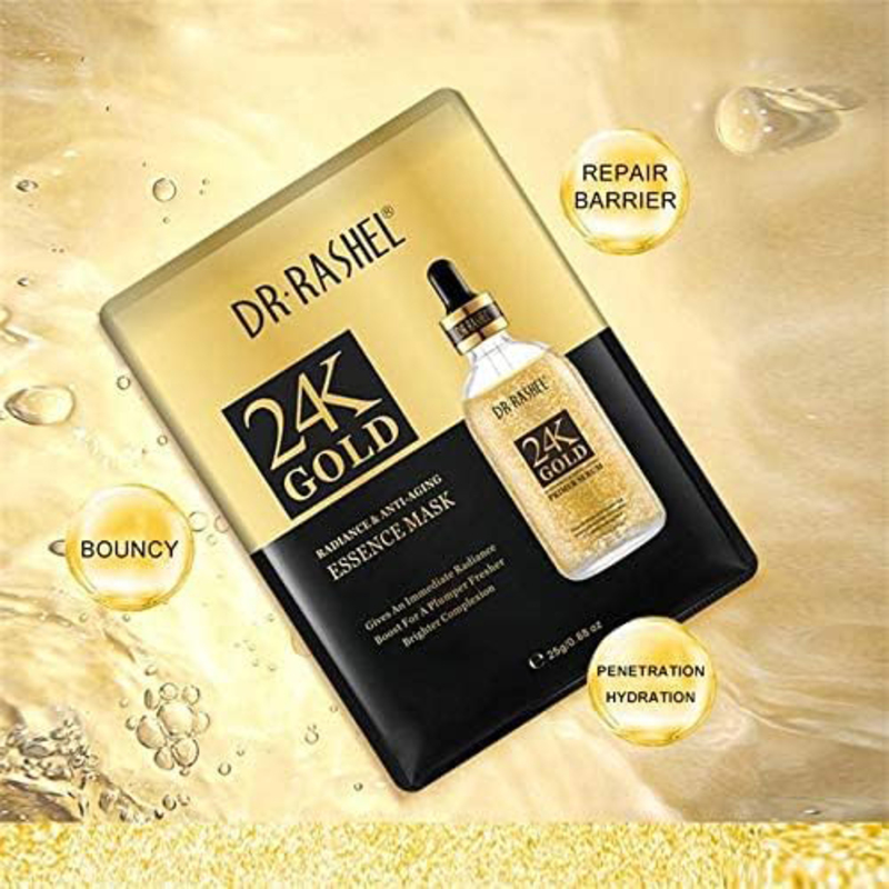 Dr. Rashel 24k Gold Radiance & Anti-Aging Essence Mask Brighter Youth, 5 Pieces