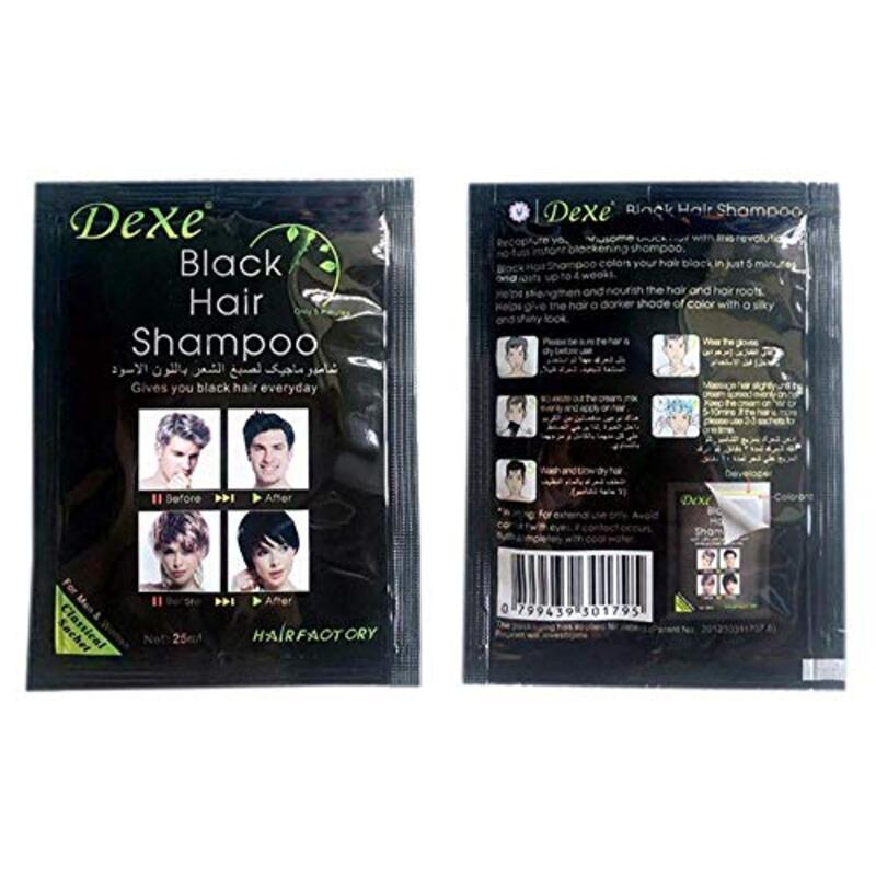 Dexe Hair Shampoo Instant Hair Dye Shampoo for Men & Women, 10 Pieces, Black