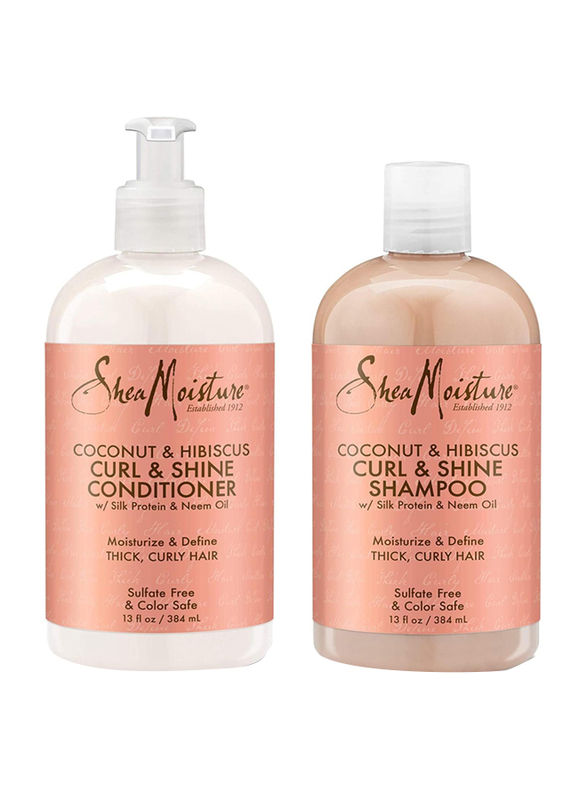 Shea Moisture Coconut & Hibiscus Curl & Shine Shampoo 384ml & Conditioner 384ml, Set