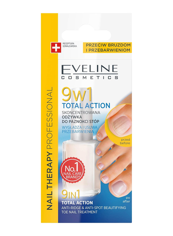 Eveline Cosmetics 9-in-1 Total Action Anti-Ridge & Anti-Spot Toe Nail Therapy, Clear