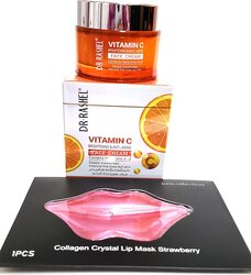 Dr Rashel Vitamin C Brightening and Anti Aging and Face Cream, 1.76oz + Strawberry Collagen Crystal Lip Mask, Set