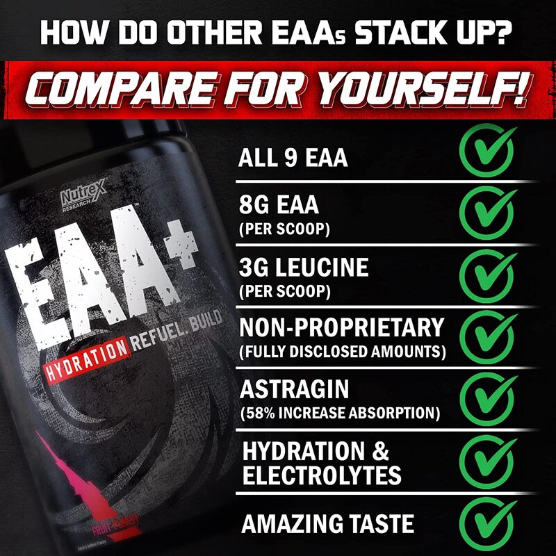 Nutrex Research EAA+ Hydration Refuel Build, 30 Servings, 0.39 Kg, Blood Orange, 0.39 kg