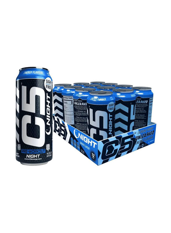 

C5 Energy C5 Pre-Workout Night Caffiene Free Energy Drink, 473ml, 12 Piece, Energy Flavour