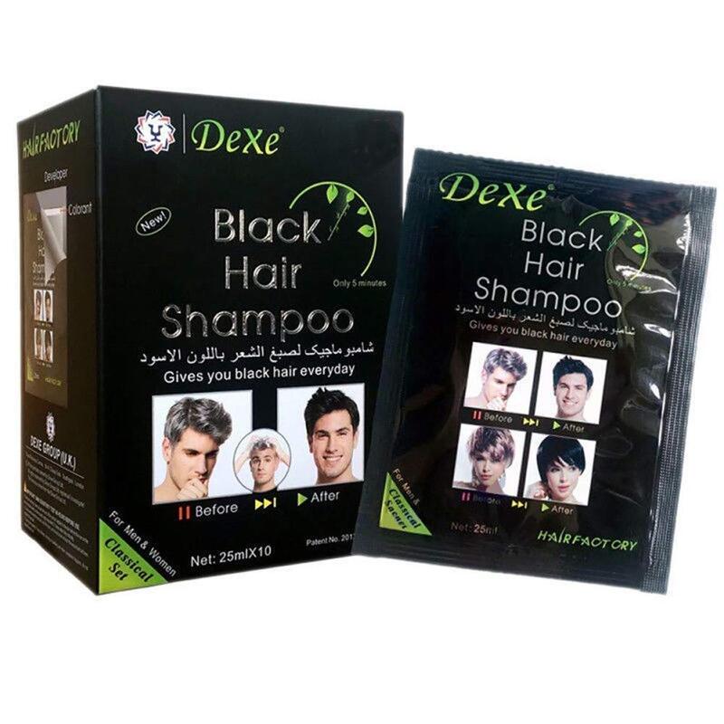 Dexe Hair Shampoo Instant Hair Dye Shampoo for Men & Women, 10 Pieces, Black