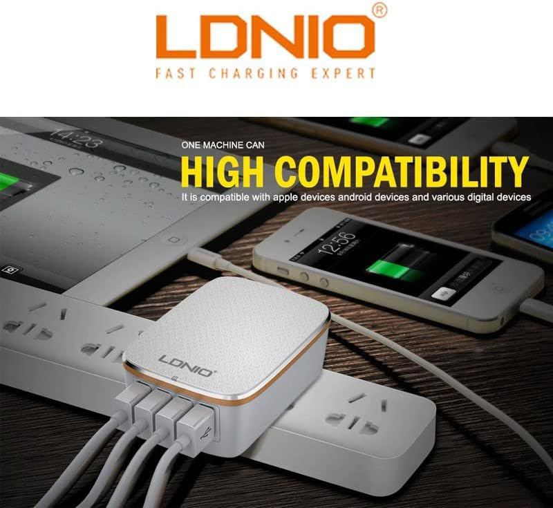 LDNIO A4405 LED Touch Lamp With 4 Port 4.4A Charger, White