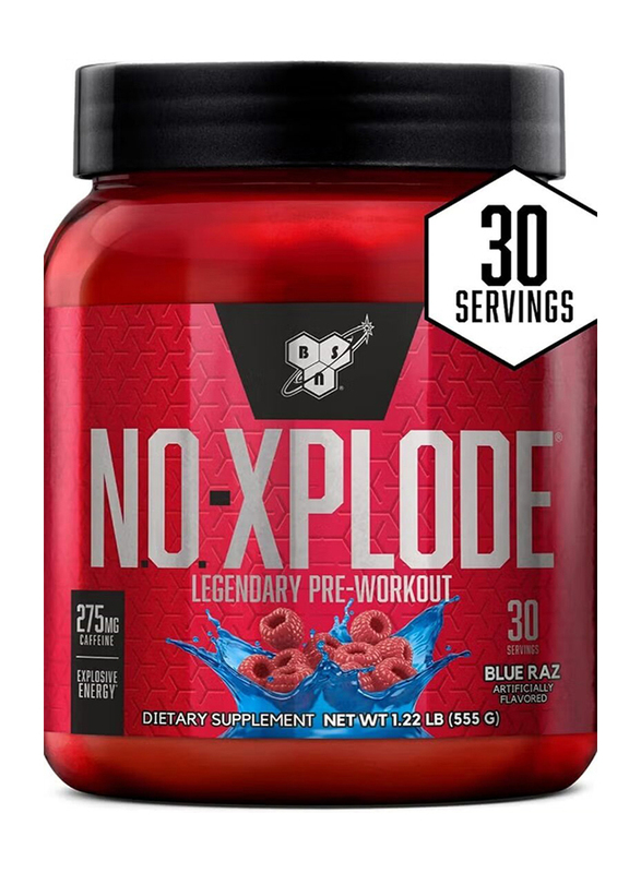 BSN No Xplode Legendary Pre-Workout Powder Dietary Supplement, 30 Servings, Blue Raz