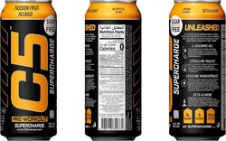 C5 Energy Supercharge Pre-Workout Energy Drink, Sugar Free, 12 x 473ml, Passion Fruit Mango