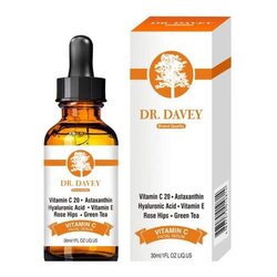Dr Davey Vitamin C 20 Astaxanthin with Hyaluronic Acid and Vitamin E Anti-Puffiness Face Serum, 30ml